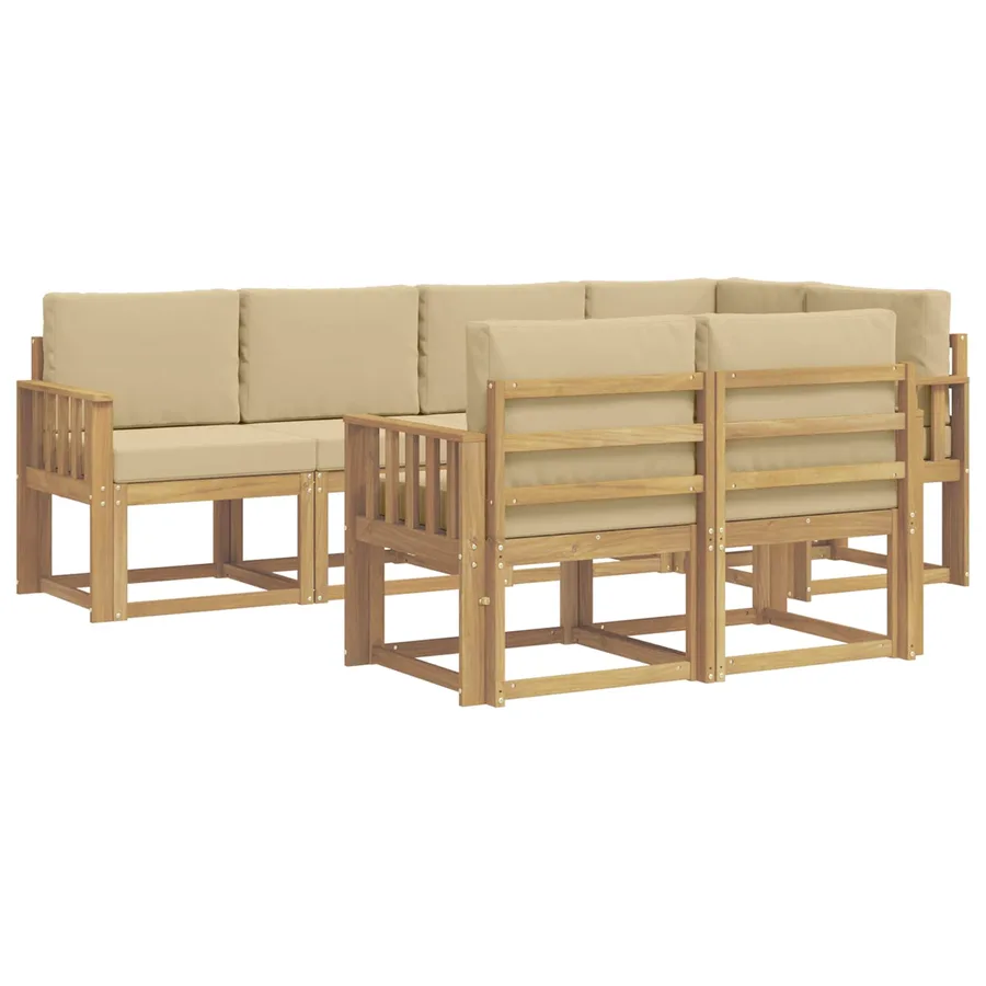 Ensemble de canapés d'extérieur 7 pcs Blanc et Beige Polyester - 2
