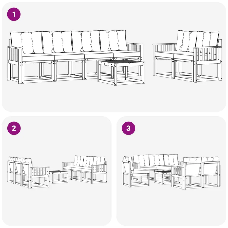Ensemble de canapés d'extérieur 7 pcs Blanc et gris clair - 7