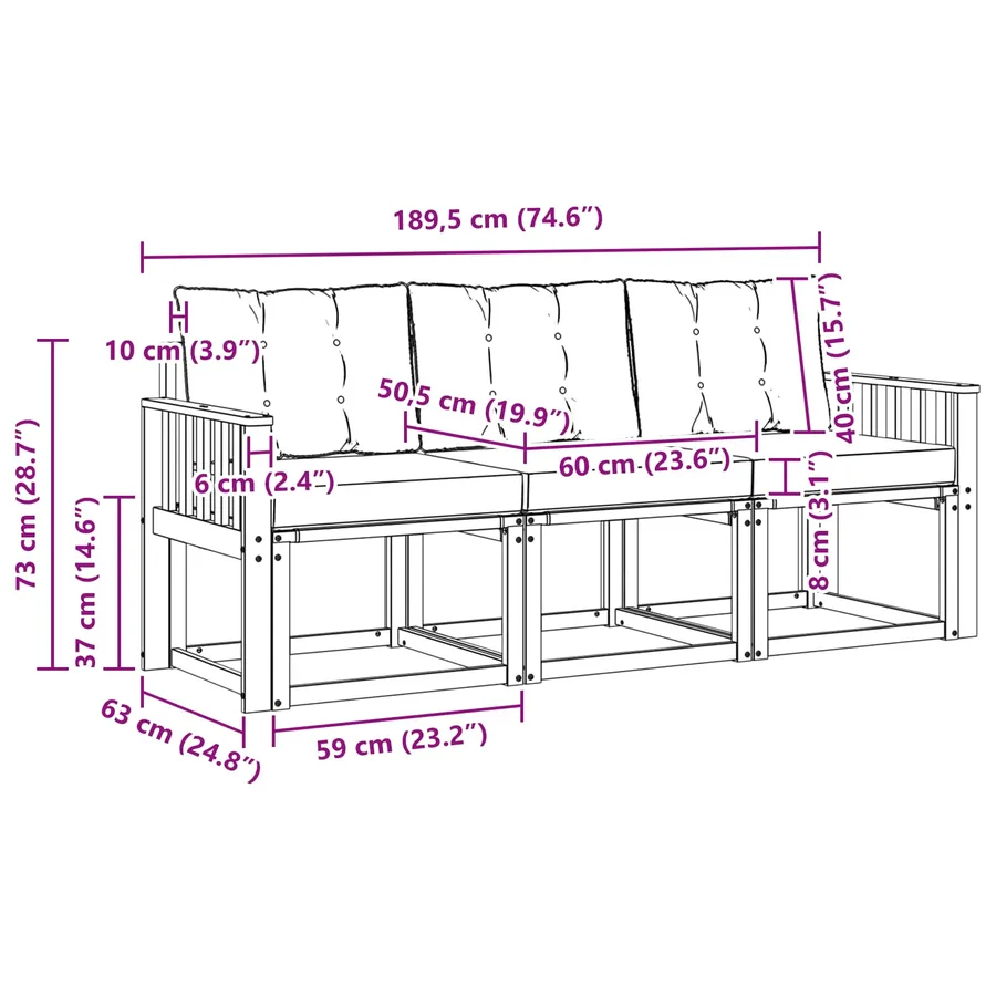 Ensemble de canapés d'extérieur 3 pcs Blanc et gris clair - 6