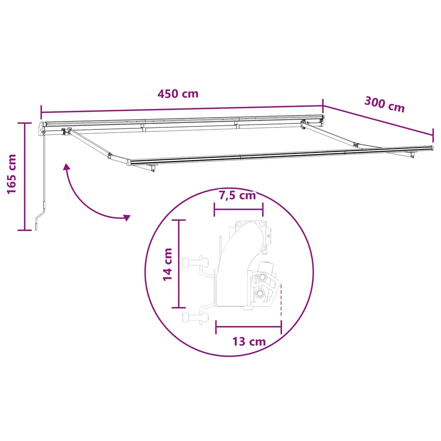 Auvent rétractable Sable 4,5 × 3 m Polyester et Aluminium - 7