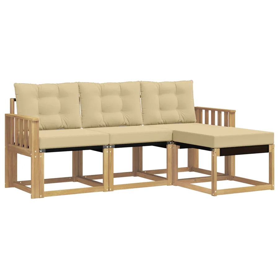 Ensemble de canapés d'extérieur 4 pcs Blanc et Beige - 2