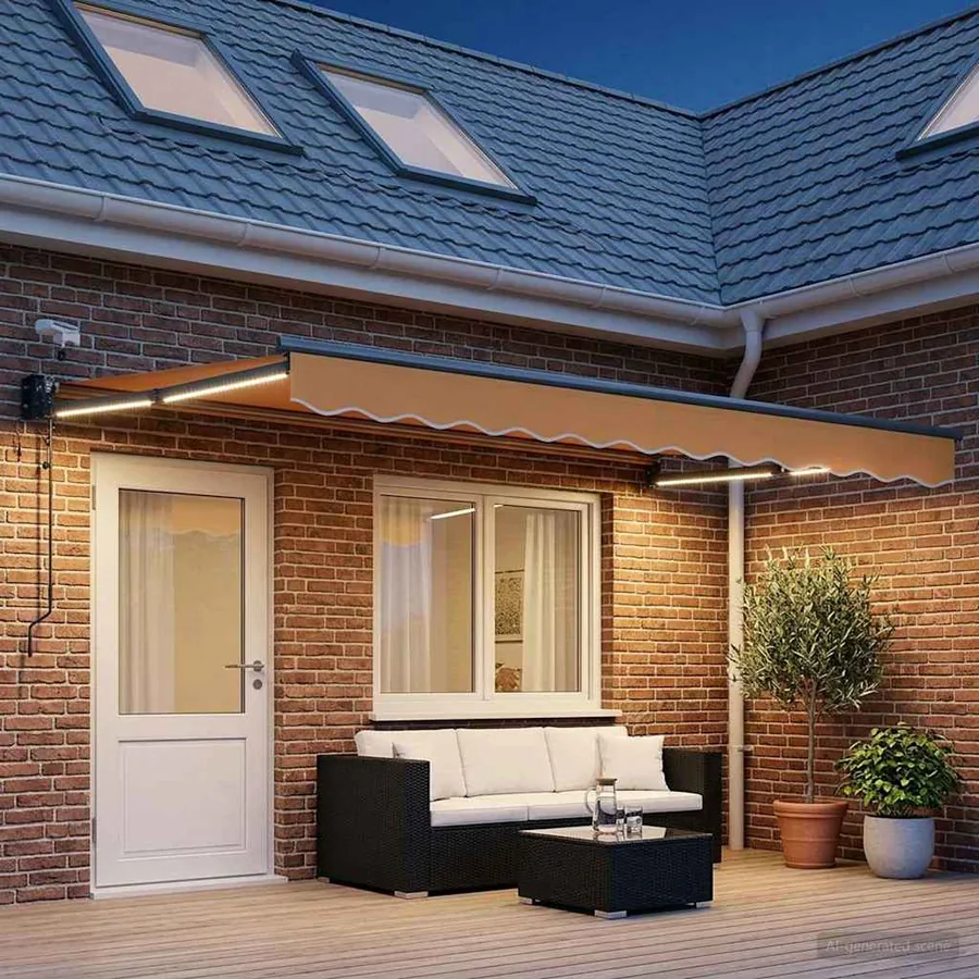 Auvent rétractable électrique Sable 100% Polyester et Aluminium