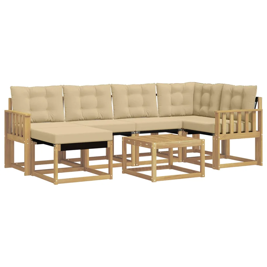 Ensemble de canapés d'extérieur 7 pcs Blanc et Beige - 2