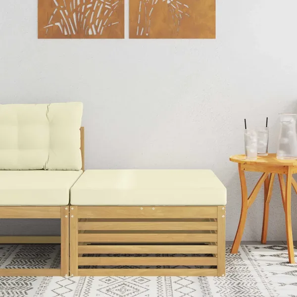 Pouf d'Extérieur Bois d'Acacia Massif Blanc