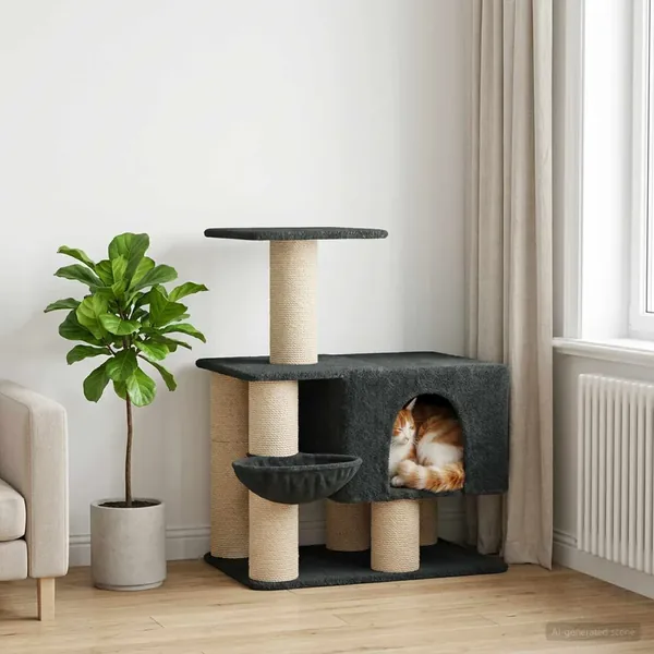 Arbre à chat avec poteaux à griffer en sisal Gris foncé 96 cm