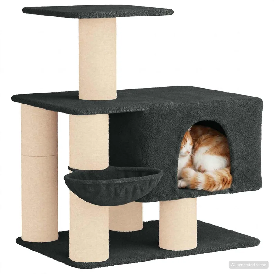 Arbre à chat avec poteaux à griffer en sisal Gris foncé 96 cm - 3