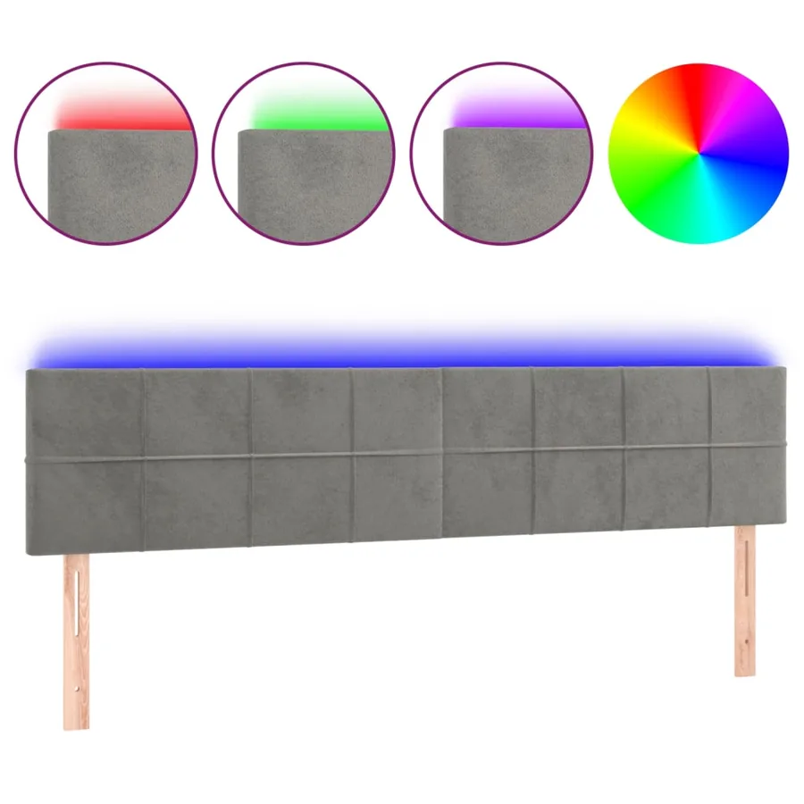 Tête de lit à LED Gris clair 180x5x78/88 cm Velours - 2
