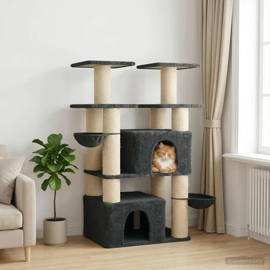 Arbre à chat avec poteaux à griffer en sisal 2 pc Gris foncé