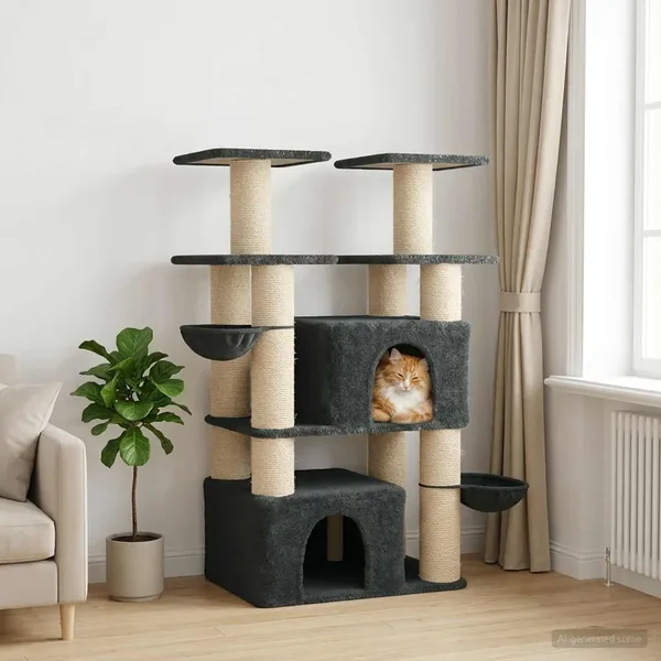 Arbre à chat avec poteaux à griffer en sisal 2 pc Gris foncé