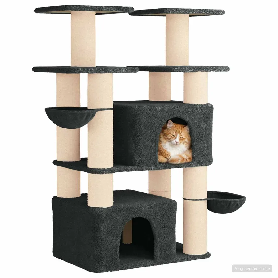 Arbre à chat avec poteaux à griffer en sisal 2 pc Gris foncé - 3