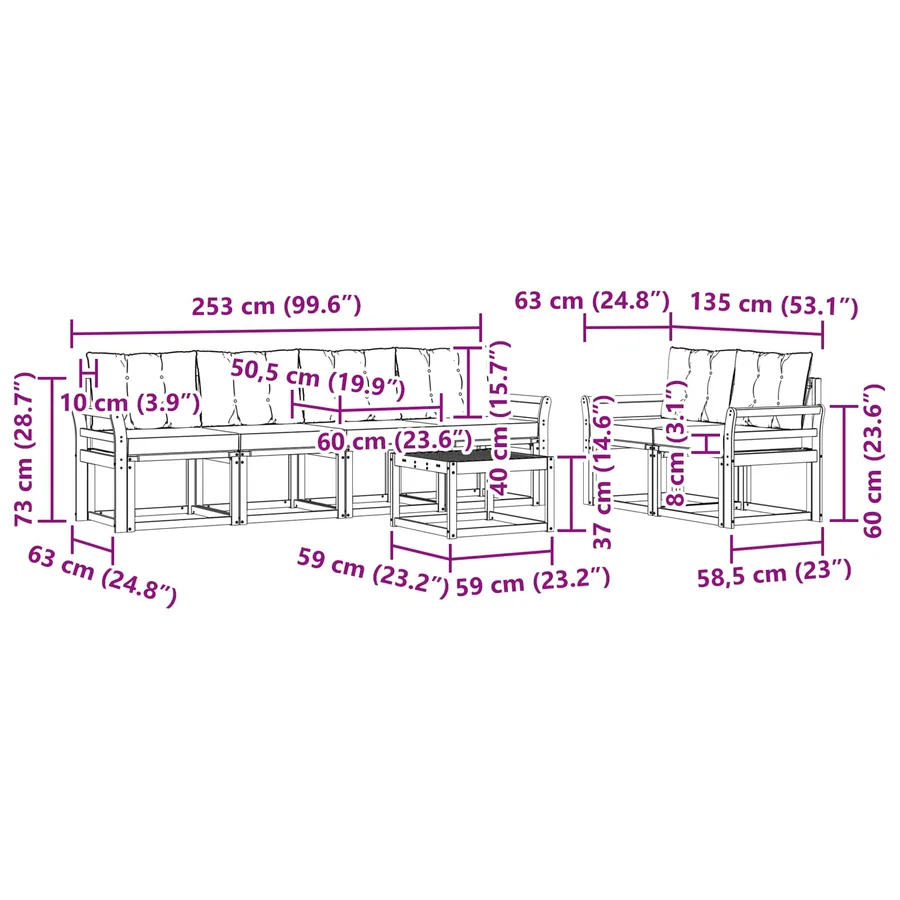 Ensemble de canapés d'extérieur 7 pcs Blanc et noir - 8