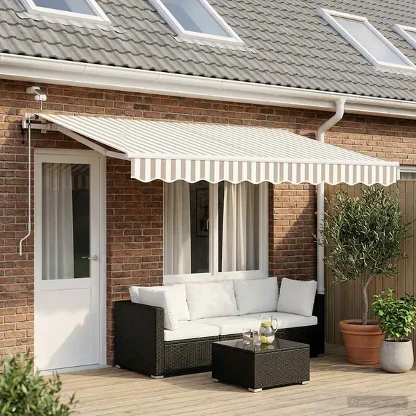 Auvent rétractable Gris clair et blanc 600 × 300 cm Polyester