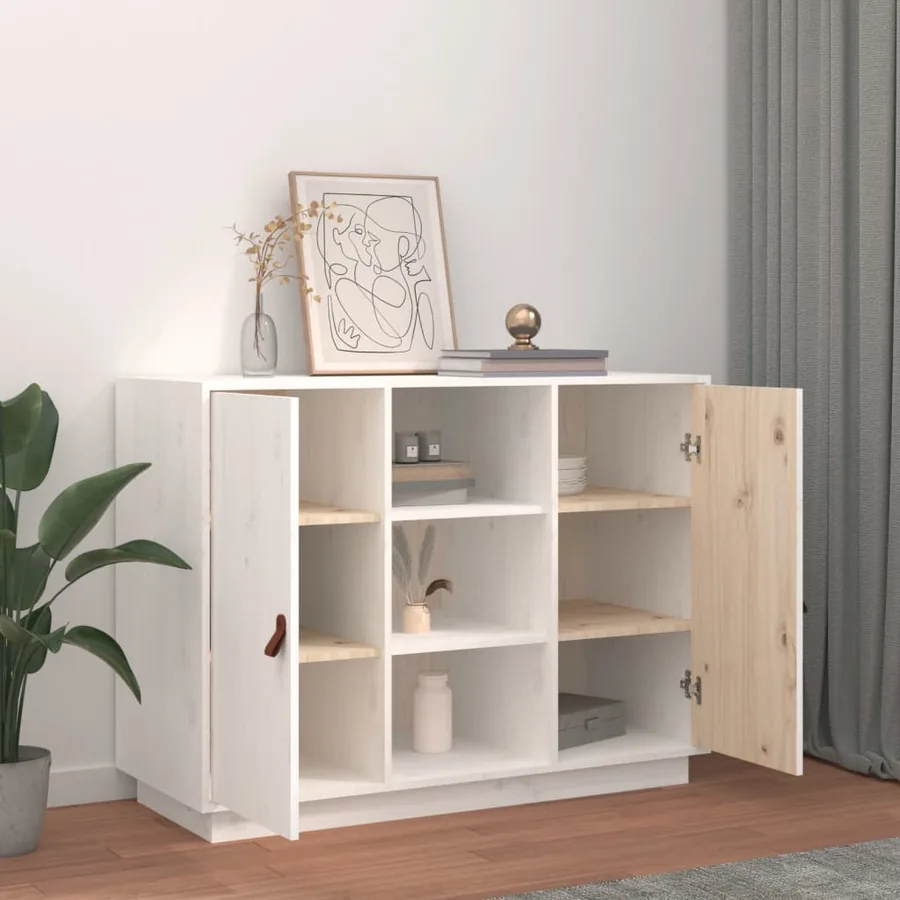 Buffet Blanc 100x40x75 cm Bois massif de pin - 6