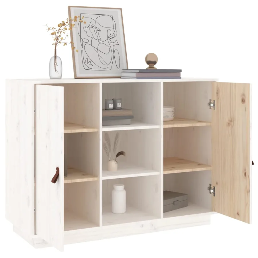 Buffet Blanc 100x40x75 cm Bois massif de pin - 8