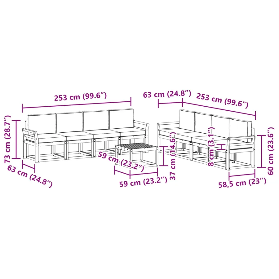 Ensemble de canapés d'extérieur 9 pcs Blanc et anthracite - 7