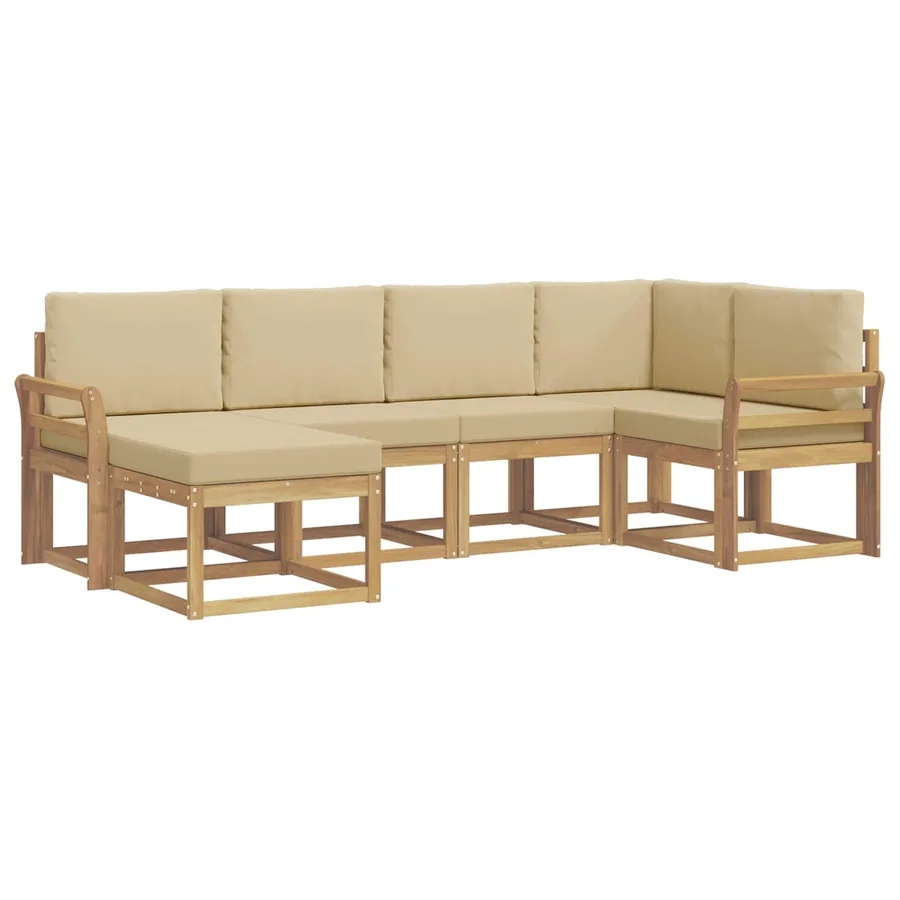Ensemble de canapés d'extérieur 6 pcs Blanc et Beige Polyester - 2