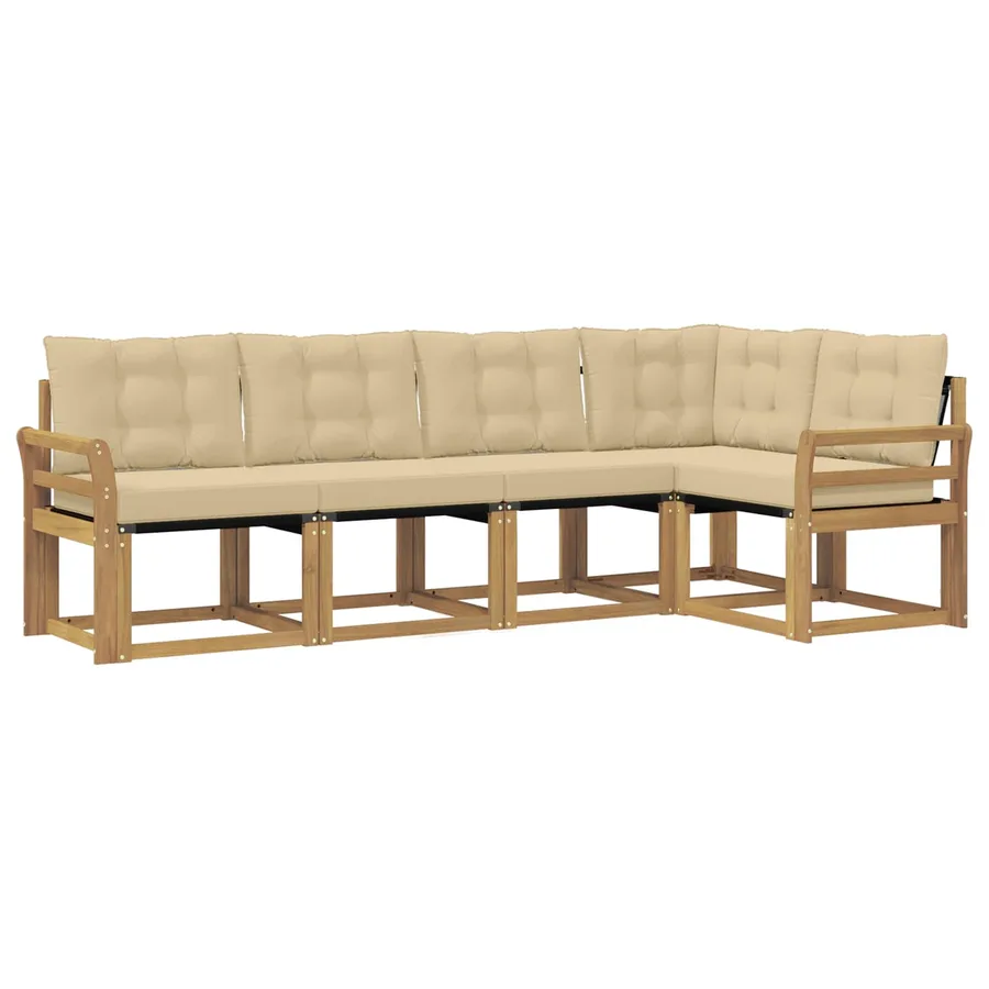 Ensemble de canapés d'extérieur 5 pcs Blanc et Beige - 2