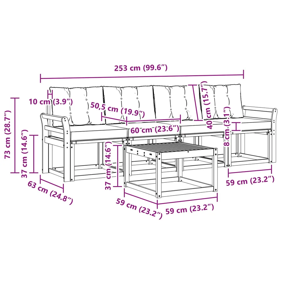 Ensemble de canapés d'extérieur 5 pcs Blanc et gris clair - 7