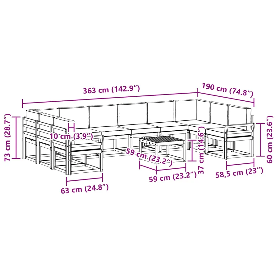 Ensemble de canapés d'extérieur 11 pcs Blanc et anthracite - 8