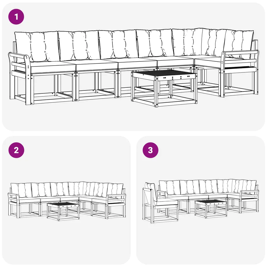 Ensemble de canapés d'extérieur 7 pcs Blanc et gris clair - 9