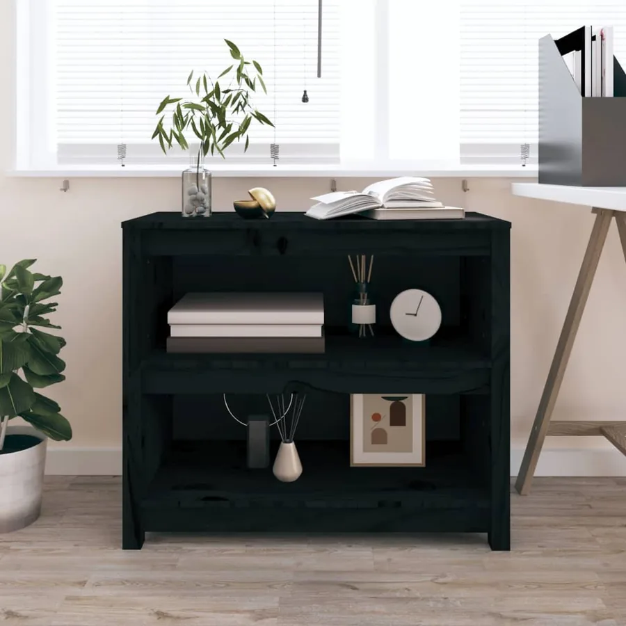 Bibliothèque Noir 80x35x68 cm Bois de pin massif