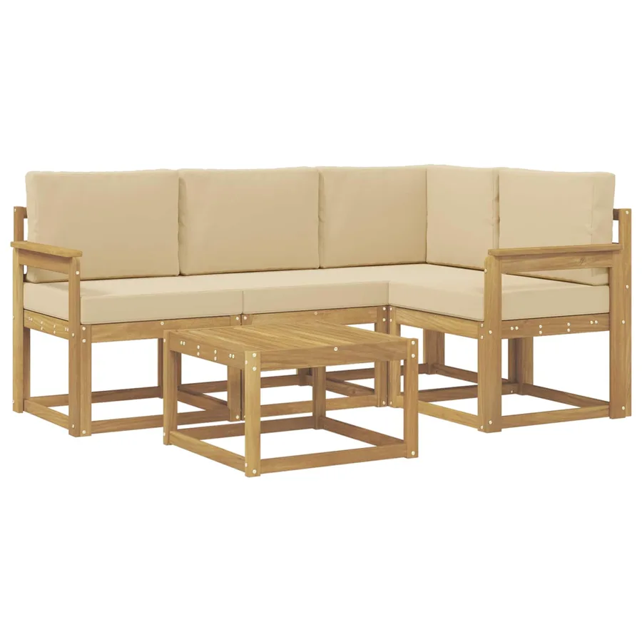 Ensemble de canapés d'extérieur 5 pcs Blanc et Beige - 2