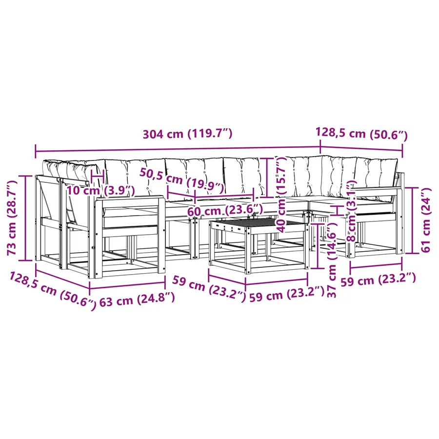 Ensemble de canapés d'extérieur 8 pcs Blanc et Beige - 7