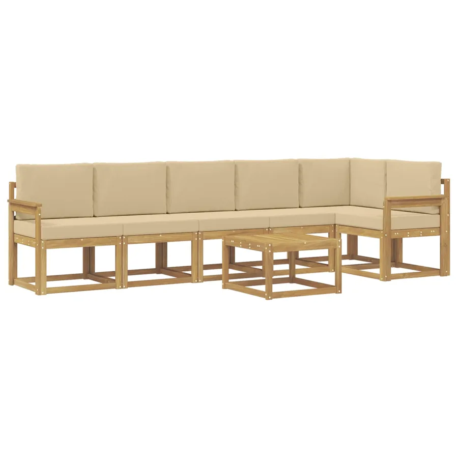 Ensemble de canapés d'extérieur 7 pcs Blanc et Beige Polyester - 2