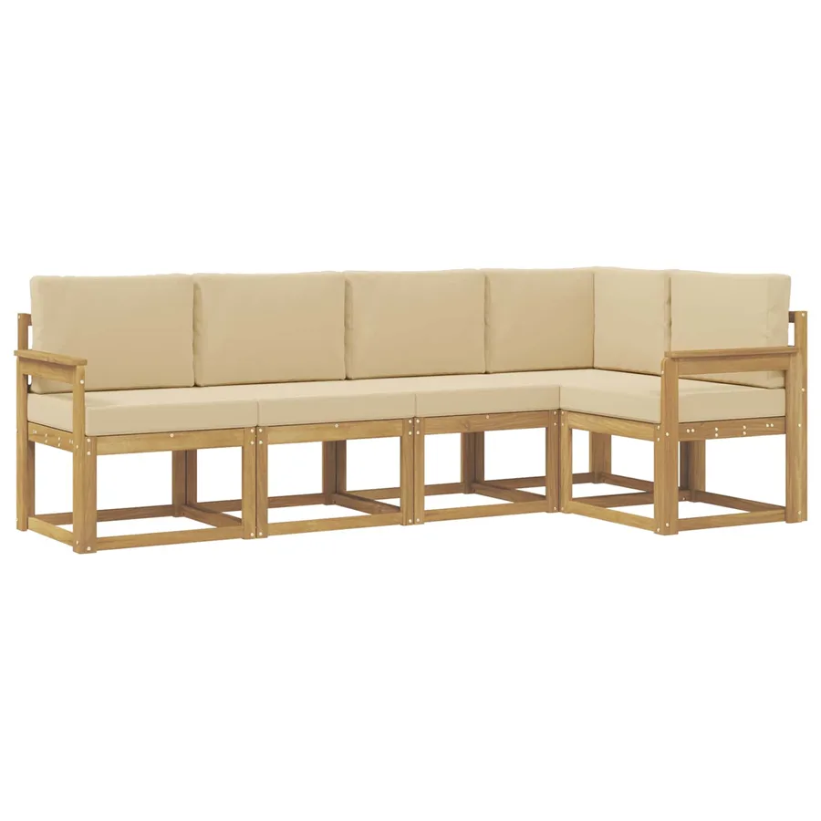 Ensemble de canapés d'extérieur 5 pcs Blanc et Beige - 2