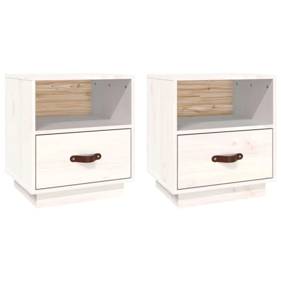Tables de chevet 2 pcs Blanc 40x34x45 cm Bois de pin massif - 2