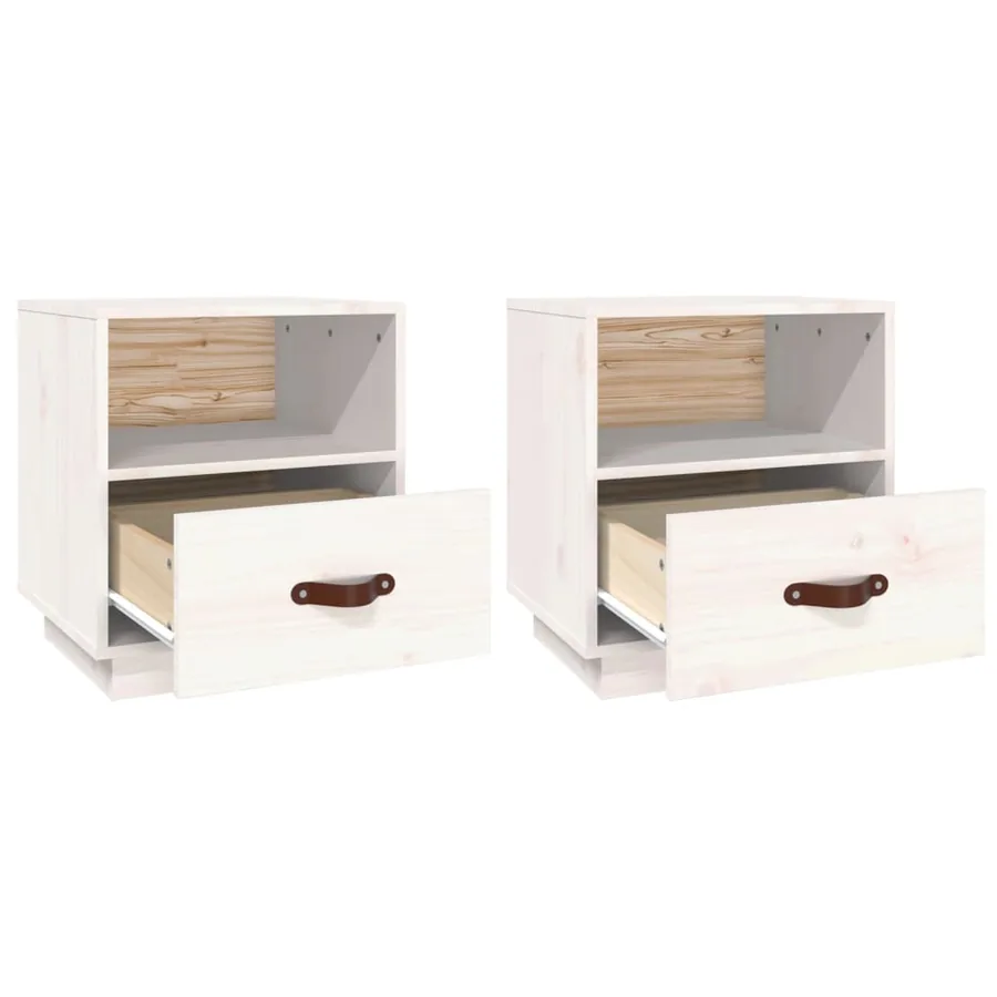 Tables de chevet 2 pcs Blanc 40x34x45 cm Bois de pin massif - 6
