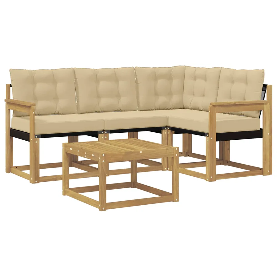 Ensemble de canapés d'extérieur 5 pcs Blanc et Beige - 2