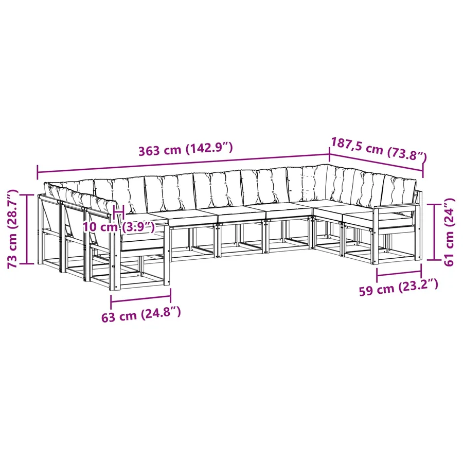 Ensemble de canapés d'extérieur 10 pcs Blanc et noir - 9