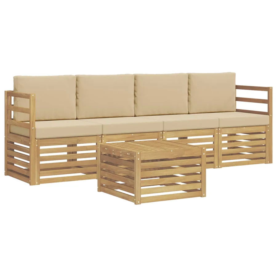 Ensemble de canapés d'extérieur 5 pcs Blanc et Beige Polyester - 2