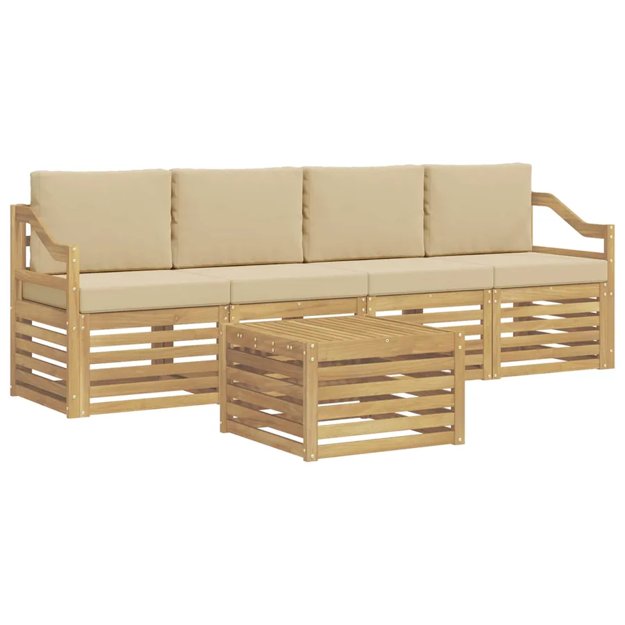Ensemble de canapés d'extérieur 5 pcs Blanc et Beige Polyester - 2