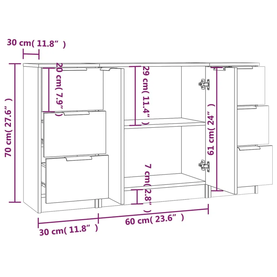 Buffets 3 pcs Blanc Bois d'ingénierie - 12