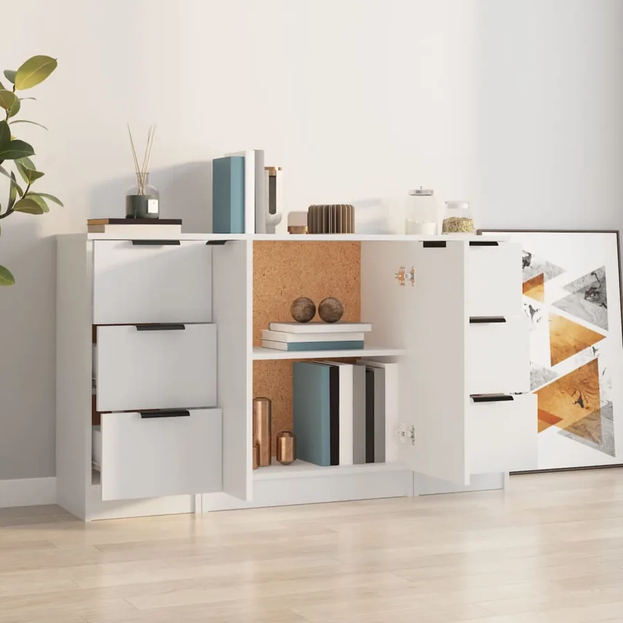 Buffets 3 pcs Blanc Bois d'ingénierie - 3
