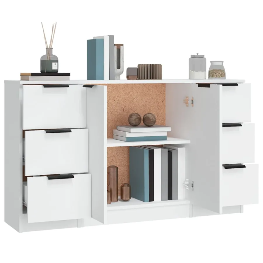 Buffets 3 pcs Blanc Bois d'ingénierie - 5