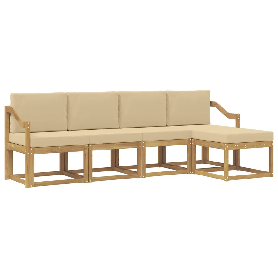 Ensemble de canapés d'extérieur 5 pcs Blanc et Beige - 2