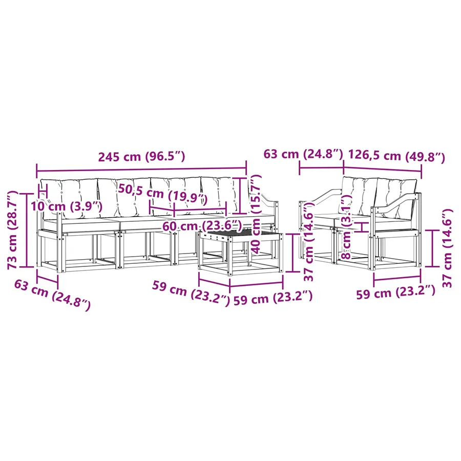 Ensemble de canapés d'extérieur 7 pcs Blanc et crème - 8