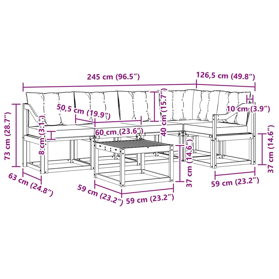 Ensemble de canapés d'extérieur 6 pcs Blanc et gris clair - 8