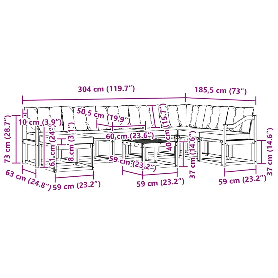 Ensemble de canapés d'extérieur 9 pcs Blanc et gris clair - 11