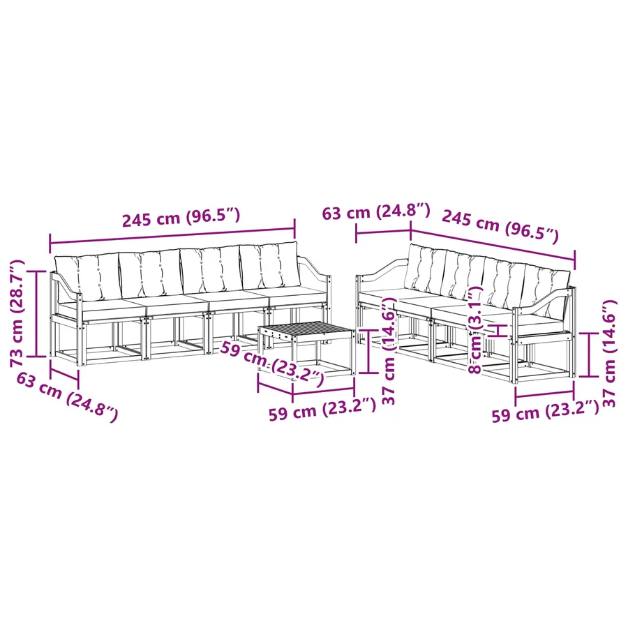 Ensemble de canapés d'extérieur 9 pcs Blanc et Beige - 8