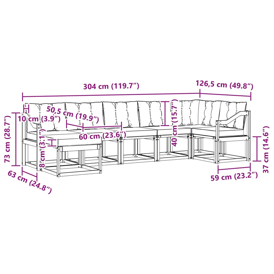 Ensemble de canapés d'extérieur avec coussin 7 pcs - 11