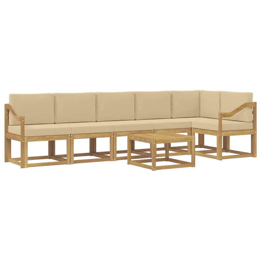 Ensemble de canapés d'extérieur 7 pcs Blanc et Beige Polyester - 2