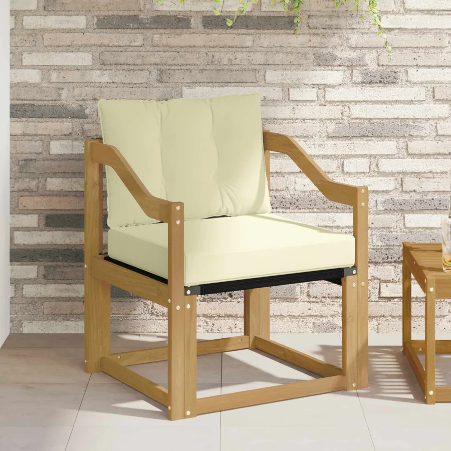 Canapé d’extérieur Bois d'Acacia Massif Blanc et crème