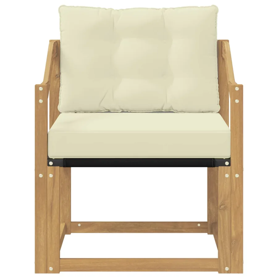 Canapé d’extérieur Bois d'Acacia Massif Blanc et crème - 5