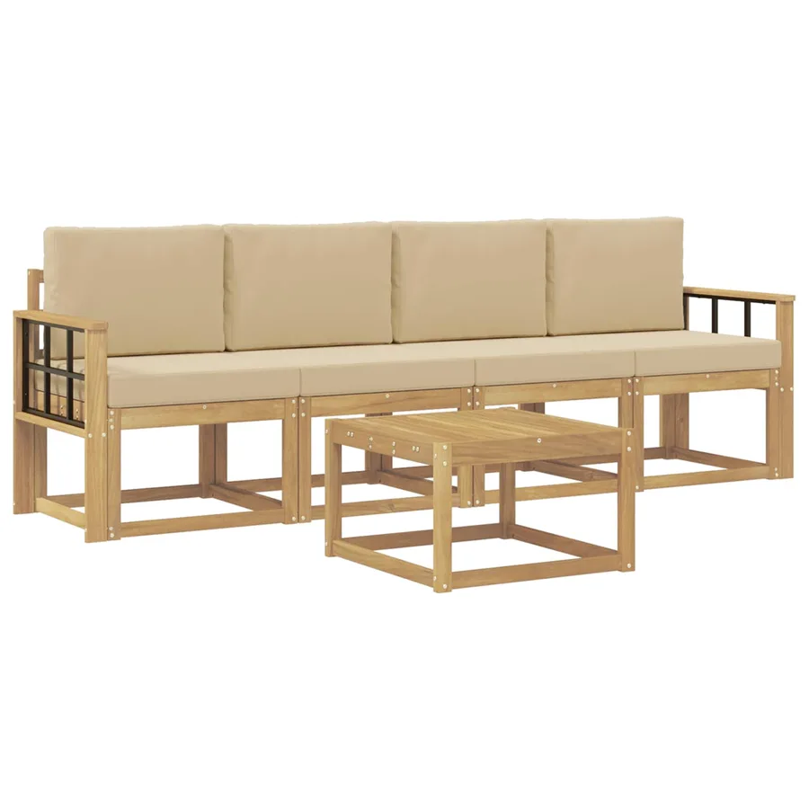 Ensemble de canapés d'extérieur 5 pcs Blanc et Beige - 2