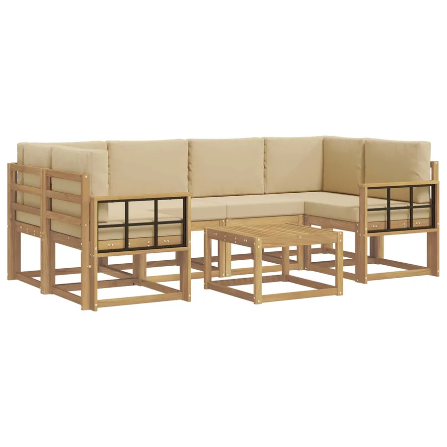 Ensemble de canapés d'extérieur 7 pcs Blanc et Beige - 2