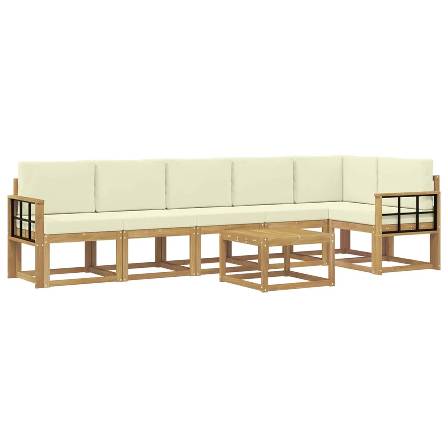 Ensemble de canapés d'extérieur 7 pcs Blanc et crème Polyester - 2